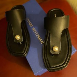 Stuart Weitzman Goldie Flat Sandals Black 7.5